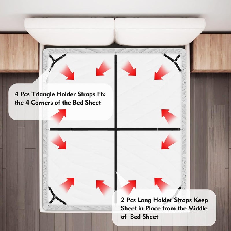 Eiruseed Bed Sheet Holder Straps, 4+2 Pcs Adjustable Mattress Sheet Clips, Bed Sheet Fasteners Elastic Sheet Suspenders to Keep Bed Sheet in Place for Different Beds (Black) - Image 4